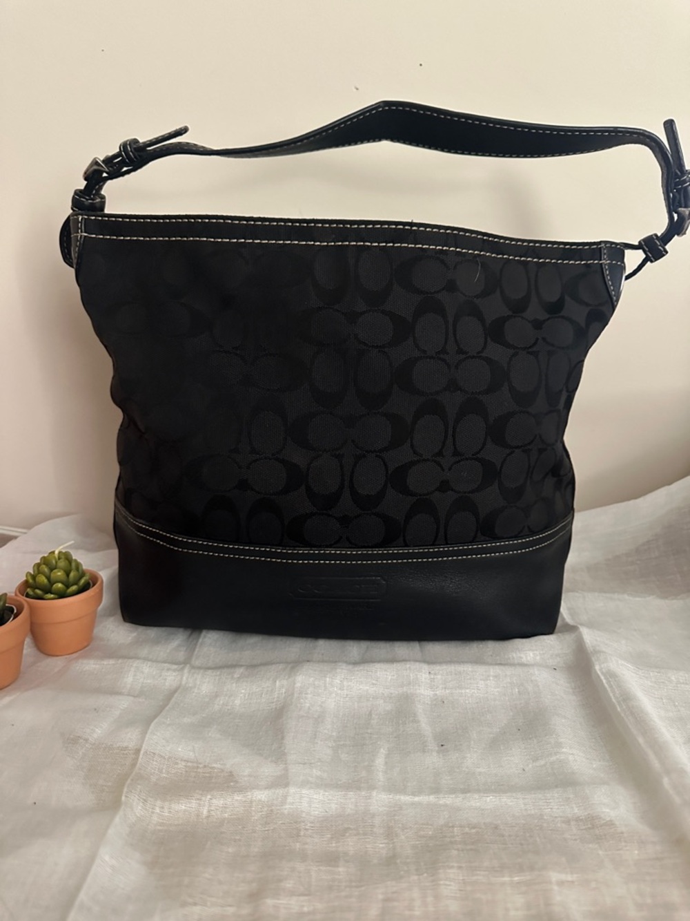 Coach Soho Signature Hobo Canvas Shoulder Bag in Black